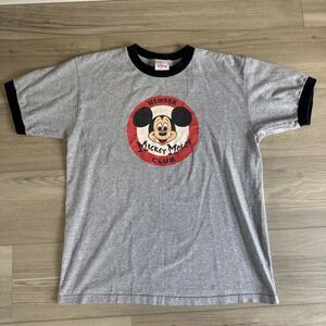 Vintage 1990s Walt Disney World "Member‎ Mickey Mouse Club" Gray M Ringer Shirt
